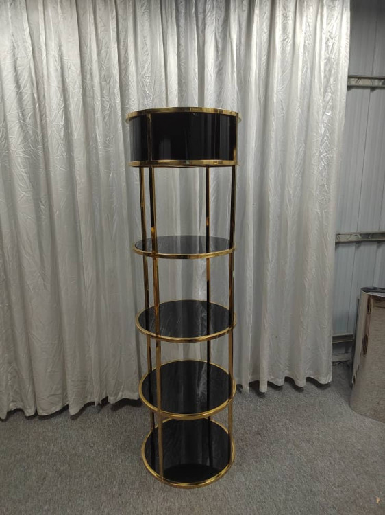 Gold Round Tower Shelf Barback Display (black or white acryl
